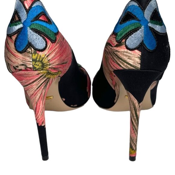 GUCCI Ophelia Embroidered Flower Heels Size 37.5 Cloth EUC Floral - Picture 4 of 12